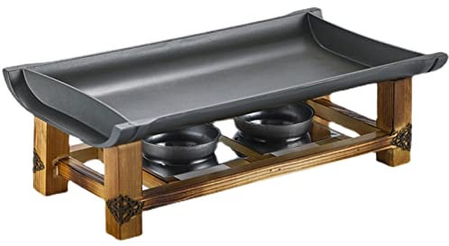 CHFYIJYHM Ollas grandes para cocinar, placa de barbacoa antiadherente, placa rectangular de bambú, placa de hierro, olla seca