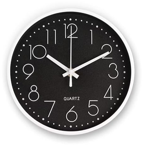 Orologio da parete al quarzo rotondo da 20 cm, orologio da parete senza ticchettio, orologio da parete moderno e silenzioso da 8 pollici adatto per ufficio soggiorno cucina scuola materna (nero)