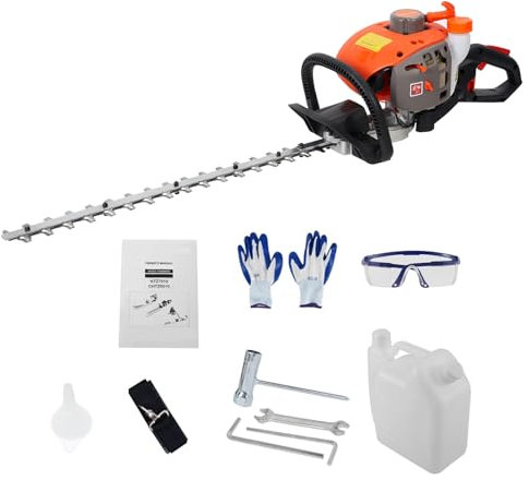 Tagliasiepi a due lati, tagliasiepi alimentato a gas con motore ad avvio rapido, tagliasiepi senza fili, decespugliatore a 2 tempi per paesaggistica, potatore portatile a catena arancione