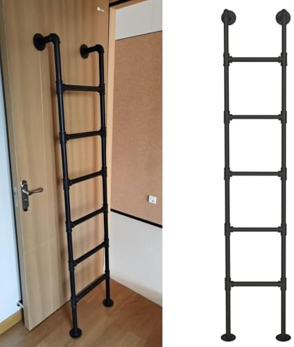 Scala Per Soppalco Per Soffitta Montata A Parete Scala Interna Nera Per Letto A Castello Scala Antincendio In Ferro Metallico Per Dormitorio, Biblioteca, Magazzino, Terrazza, Camper, (Size:150cm/59in)