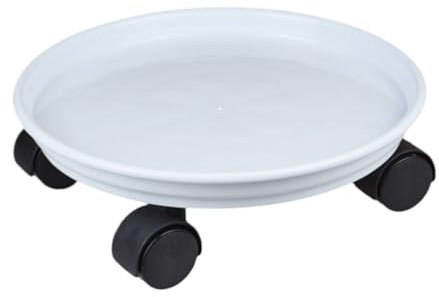 OUYUE Carrello Mobile per Vasi Portavaso for Fiori con Ruota Universale, Vassoio Mobile, Base for La Raccolta Acqua, Portafiori in Resina Rotonda Portavaso per Piante con Ruote(White,30cm)