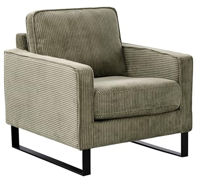 Beliani Retro Sessel Cord grün mit Armlehnen Schwarze Füße aus Edelstahl Vind
