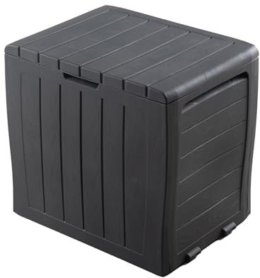 simpa 120L Grey Wood Panel Effect Plastic Garden Storage Box All Weather Resistant