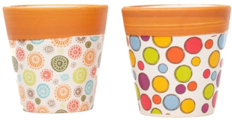 DLM-A786 Bomboniere Set di 12 Vasetti Decorativi in Ceramica, 7x7 cm, Multicolore con Bordo Terracotta, Vasetto Porta piantina portaconfetti portapenne per Matrimonio, Battesimo, Comunione