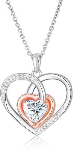 Diorra Heart Pendant Necklaces for Women 925 Sterling Silver Necklace Dainty CZ Crystal Diamond Love Heart Charm Chain Valentine's Day Gifts for Women