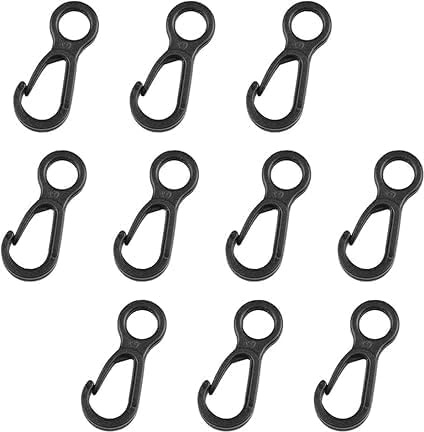 10 schwarze Kunststoff-Karabinerhaken, Camping-Karabinerschnalle, Zelthaken zum Aufhängen an Baldachin, Outdoor-Zelt-Zubehör, Multifunktions-Karabinerhaken, Campingausrüstung, Zeltschnalle, Zubehör