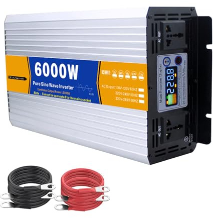 BAIYITONGDA Onduleur sinusoïdal Pur 6000 W (12 V, 24 V, 48 V, 60 V, 72 V CC vers 120 V, 240 V CA), pour Camion, Maison, Camping-Car, Installation Solaire Hors réseau,DC 12v,AC 220V 60Hz
