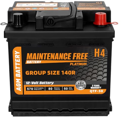1AUTODEPOT BCI Group 140R Car Battery, 12V 50Ah Automotive Battery Premium Maintenance Free AGM Batteries, 570CCA, 80RC, 36 Months Warranty