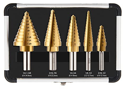 ZELCAN Stufenbohrer-Set, 5 Stück, HSS Titan-Stufenbohrer für Metall, 50 Größen in 5 Hochgeschwindigkeitsstahl, Unibit-Stufenbohrer für Heimwerker, Elektriker, 0,3 cm bis 3,5 cm