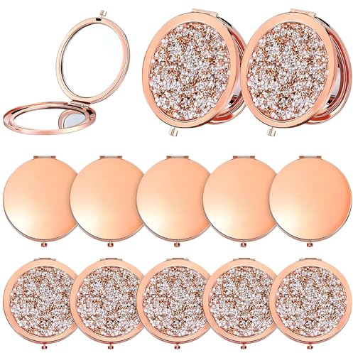 YFNVH 12 Stück Mini Taschenspiegel Runder Schminkspiegel Klappbar Roségold Kosmetikspiegel 1X/2X facher Vergrößerung Kompaktspiegel Klein Tragbarer Handspiegel für Damen, Mädchen