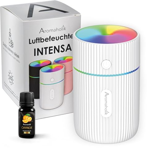 Aromadiffusor für Ätherische Öle mit LED-Beleuchtung, Kleiner Diffuser für Zuhause Büro Yoga, Duftöldiffusoren, Weiß, BPA Free, Intensa