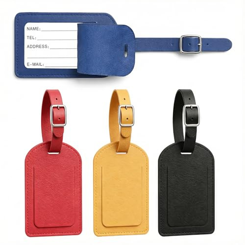 YEibi Identificador de Maletas Pack 4, Etiquetas para Maletas de Viaje de Cuero PU con Protección de Datos, Etiqueta Equipaje Resistente con Correa Ajustable, 4 Colores