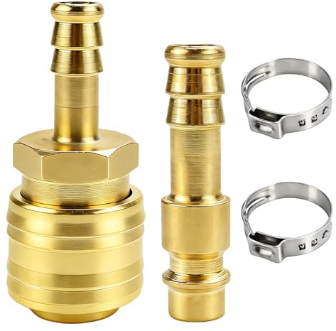 HZOUHONG 2 Stück Druckluftkupplung, Druckluft Schnellkupplung mit 2 Stück Schlauchschelle, Druckluftanschluss aus Messing, für den Schnellen Anschluss von Luftleitungen