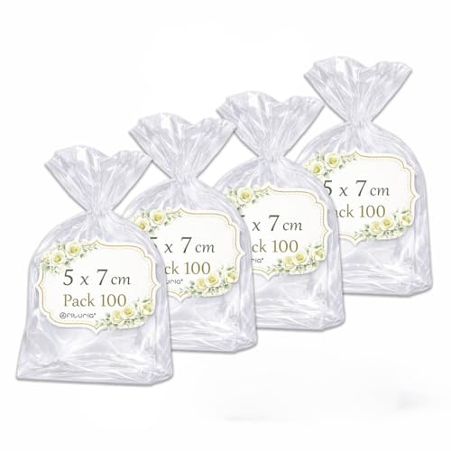 Ofituria Sacchetti Cellophane Trasparenti 5 x 7 cm, Sacchettini Trasparenti per Caramelle e Confetti, Bustine Trasparenti Regalo per bomboniere e Feste, Compleanno e Natale, 4 Pack (400 Sacchetti)
