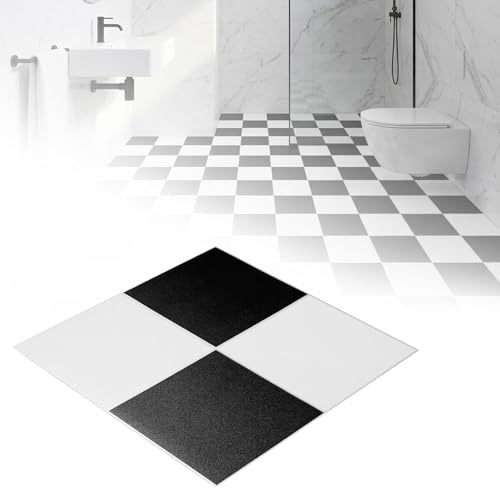 20er Set PVC Bodenfliesen Selbstklebend 30×30 cm, Vinylboden Klebefliesen Schwarz Weiß Schachbrett, Wasserdichter Vinyl Bodenbelag für Küche, Bad, Wohnzimmer, Matt
