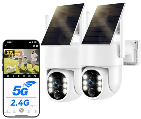 WESECUU Camera Surveillance WiFi Exterieure sans Fil Solaire 2.5K 4MP avec Panneau Solaire 5W, 2K QHD, Batterie 8000mAh, 2.4G et 5GHz Wi-FI, 360° PTZ Suivi Automatique, IP66, PIR Détection