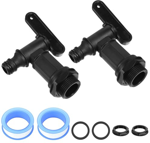 2 Stück Kunststoff-Wasserhahn mit Wasserdichtem Dichtungsband, Regeneimer-Auslaufhahn, Dichtungshahn, Kunststoff-Ablaufhahn für Regeneimer, Tank, Gartenarbeit (Schwarz, Stil 2)