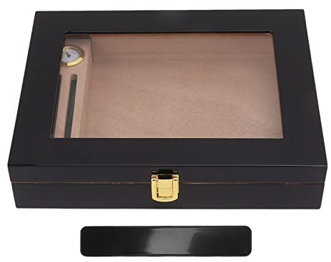 Cigarr Humidor Box med genomskinligt fönster, Portabel Mini Desktop Humidor Rymmer upp till 20 cigarrer, Mekanisk Hygrometer, Avtagbar skiljevägg, Reptålig filtbas
