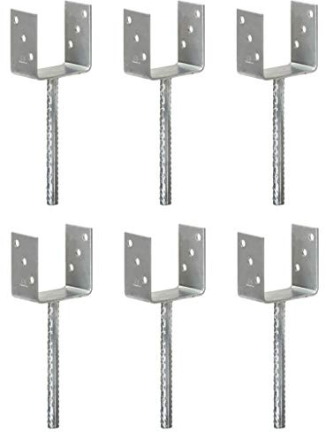 Ordellia Lot de 6 supports de poteau en acier galvanisé argenté 10 x 6 x 30 cm, piquet, ancrage au sol, manchon d'ancrage au sol, manchon d'ancrage pour poteaux de clôture, pergola, abri de jardin