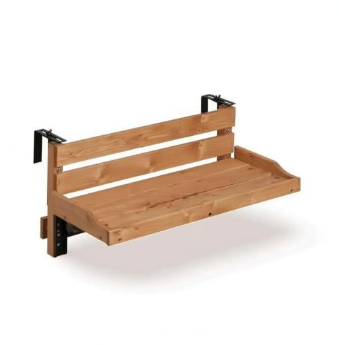 DimyFew Tavolo Sospeso da Ringhiera Stabile Mensola da Balcone con Staffe Resistente per Terrazzo, 60cm, Legno Naturale