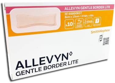Allevyn Gentle Border Lite 8x15cm, Schaumverband (10-pack) | Haftender hydrozellulärer Schaumverband mit Silikon-Beschichtung