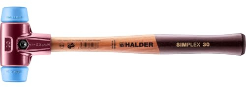 Halder Simplex Mallet 30mm – TPE Soft Inserts, Cast Iron Housing with Protection Sleeve, Varnished Hickory Handle, Professional Soft Hammer for Tile, Stone, Carpentry & Assembly – 3001.030