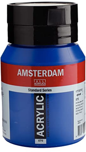 Talens T1772-570-2 Acrylic Paint, Amsterdam Acrylic Color, Phthalo Blue, 16.9 fl oz (500 ml) 477801