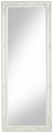 Montemaggi Specchio da Parete con Cornice Rettangolare in Legno bianco Anticato, Specchio in Vetro Molato Stile Shabby, Spacchio per Bagno e Camera da Letto, 28x3x65 cm