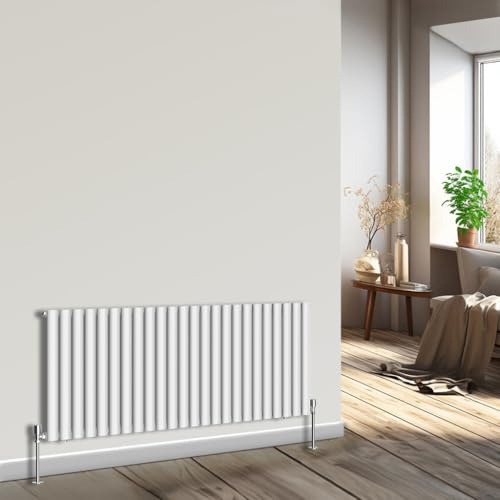 NRG Horizontal Oval Column Radiator 600x1416mm Single Panel White | Central Heating Rad, Modern Radiator, High Heat Output, Wall Radiator, Oval Tube Design, for Living Room, Kitchen, Home