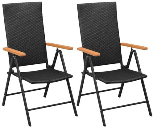 vidaXL Stapelbare Klappstühle, 2 Stück, Polyrattan, Schwarz