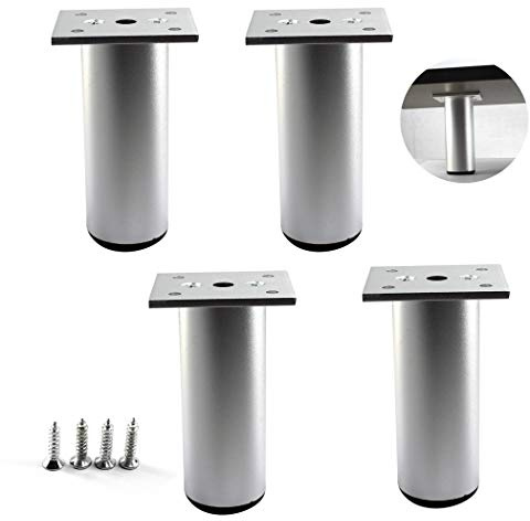 Flomore Silver Round Furniture Legs 38x10cm Aluminium Alloy Adjustable Feet For TV Desk Table and Sofa Legs(Pack of 4)