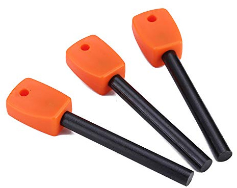 Fostar 3 PCS Tactical Ferro ( Ferrocerium ) Rods, Bushcraft Flint Fire Starter with Easy Grip Handle, 5/16 Inch Thick Waterproof Fire Steel Magnesium Camping Tool Kit (Orange)