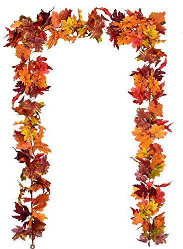 DearHouse 2 Pack Fall Garland Maple Leaf, 5.9Ft/Piece 7 Colors Hanging Vine Garland Artificial Autumn Foliage Garland Thanksgiving Decor for Home Wedding Fireplace Party Christmas