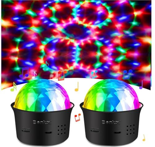 Bonlux Luci Discoteca LED,2 Pezzi 360°Ruotabile Musica Attivata Telecomando Luci da Festa,7 RGBP Colori Fari per Indoor Room,Natale,Bar,Club,Festa
