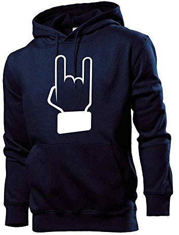Felpa con cappuccio da uomo Mano cornuta con corna e scritta in lingua tedesca Mir Finger - Shirt84.de blu navy M