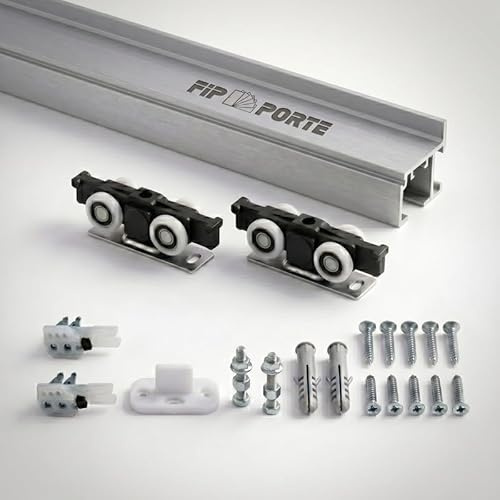 FIP Porte, Binario Porta Scorrevole Silver Portata 120 kg, Kit Alluminio Anodizzato, Fissaggio a Soffitto o Parete, Scorrimento Silenzioso, Misure da 120 a 300 cm, (170 cm, Silver fissaggio a parete)