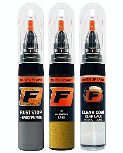 FIRANTO Lackstift Autolack Reparaturset für VW/Volkswagen LR1X Kurkumagelb - 3-in-1 Autolack Kratzer Reparaturstift 15ml Grundierung, Klarlack