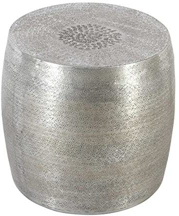 Casa Moro Orientalischer Hocker Ayoub Silber aus Aluminium mit Hammerschlag | Beistelltisch gehämmert modern Sofatisch rund | Boho Chic Couchtisch | Wohndeko | TSV5000