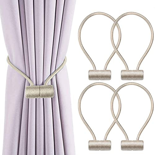VEGCOO 4 Stück Magnetische Gardinen Raffhalter, Beige Gardinen Halter mit Magneten, Vorhang Halter Raffhalter für Gardinenklammern Vorhänge Zuhause, Büro, Dekoration