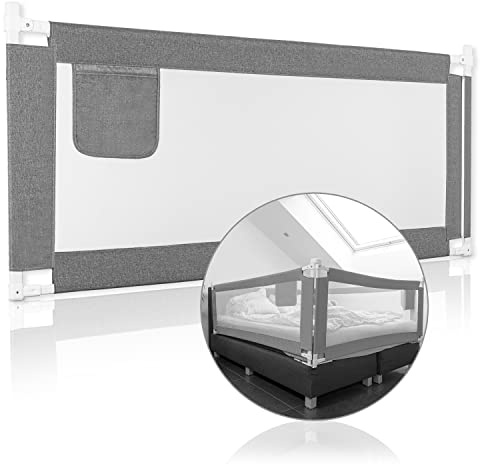 RAWVEL® Bettgitter grau [1,8m] - Labor geprüft - Rausfallschutz Bett [Eine Seite] - Bettschutzgitter für Kinder & Elternbetten - Inkl. Deutscher Aufbauanleitung & Aufbauvideo