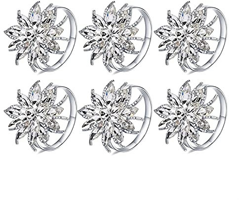 Anelli portatovaglioli Portabicchieri del tovagliolo del rhinestone Portabicchieri del tovagliolo del fiore per il compleanno per il compleanno per il compleanno Pasqua Accessori per la biancheria 6PC