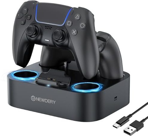 NEWDERY Doppelladestation für PS5 Controller | Schnellladestation mit intelligentem Ladeschutz, für DualSense Ladestation für PlayStation5 Controller