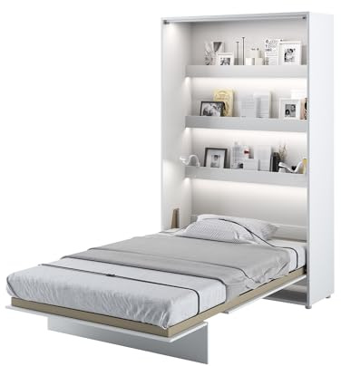 MEBLINI Schrankbett Bed Concept - Wandbett mit Lattenrost - Klappbett mit Schrank - Wandklappbett - Murphy Bed - Bettschrank - BC-02-120x200cm Vertikal - Weiß Matt