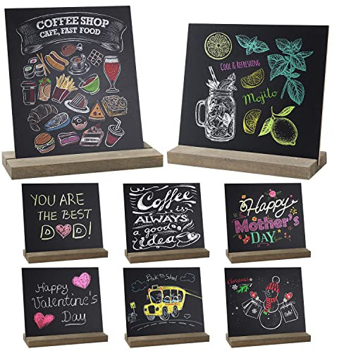 Olasfa 8 Stück Aufsteller Kreidetafel Klein Tafel zum Beschriften Doppelseitige Schiefertafel Buffet Schilder Preisschilder Aufsteller Getränkekarte für Geburtstag Hochzeit Bar Café