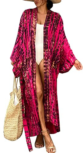 YouKD Lång sommarkaftan för kvinnor, bohemisk maxi-klänning för stranden, täckande rock, rymlig kimono, one size, one size