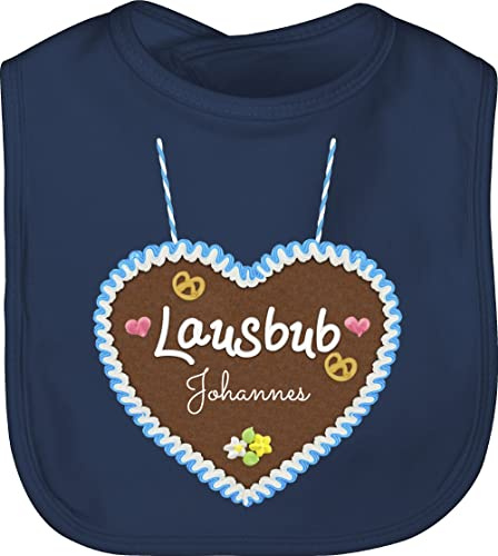 Geschenk mit Namen personalisiert by Shirtracer - Baby Lätzchen - Kompatibel Oktoberfest - Lausbub - Lebkuchenherz und Dein Name