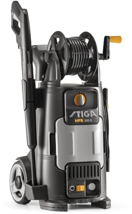 STIGA HPS 345 R Hochdruckreiniger, 2100 W, 145 bar, 450 l/h – 9 m Schlauch, Schlauchtrommel – Für Gärten, Terrassen Und Fahrzeuge