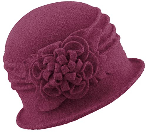 Gajaous Frauen Cloche Hüte Bucket Hat Französische Baskenmütze Vintage Floral Wollkleid Klassischer Hut der 1920s