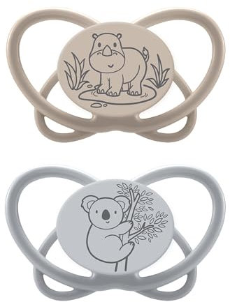 nip - Butterfly | 0-6 Monate | 2er Pack | Stillfreundlicher, zahnfreundlicher Babyschnuller inkl. Schnullerbox. Nachhaltiger Schnuller mit weichem Silikonsauger, Dunkelgrau/Grau