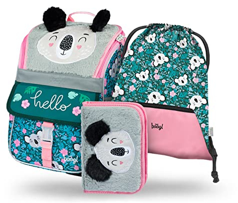 Baagl Skolryggsäck för pojkar och flickor 3-delat set grundskola ryggsäck med bröstbälte ergonomisk skolryggsäck, Baby Koala, 37, ergonomisk
